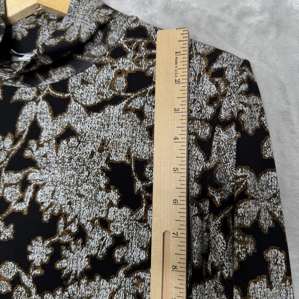 Chico's Shirt Womens M Black Floral Mock Neck Long Sleeve Stretch Knit Shimmer - Picture 8 of 9